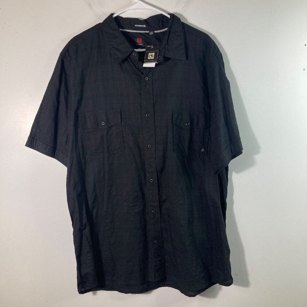 Mens Ocean Current Cotton Button‎ Shirt Short Sleeve Black 2XL NWT